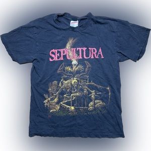 Vintage 90s Sepultura Band T Shirt Arise Double Sided Size Medium Single Stitch